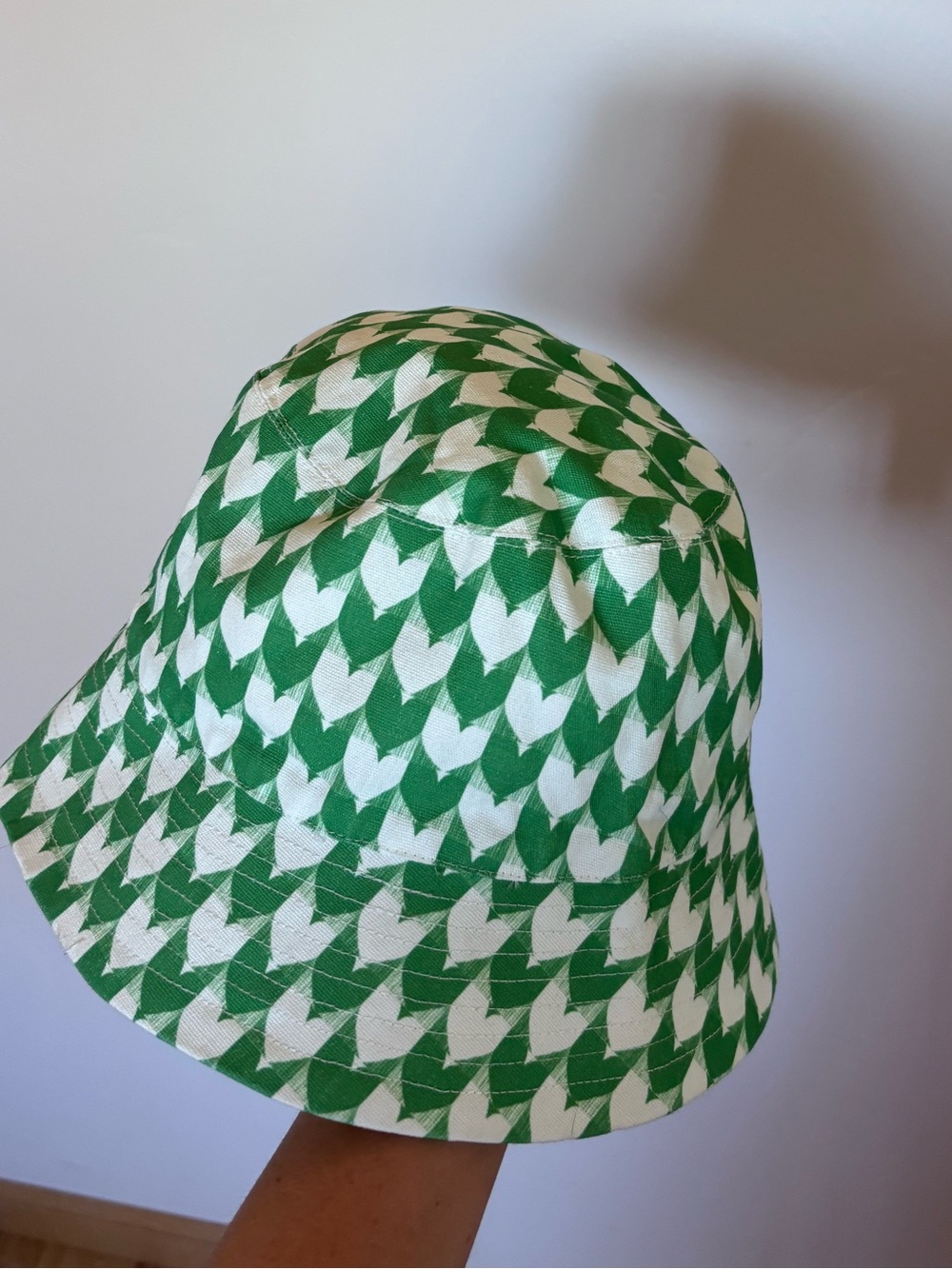 Anthropologie Green White Geometric Print Bucket Hat NWT 100% Cotton One Size